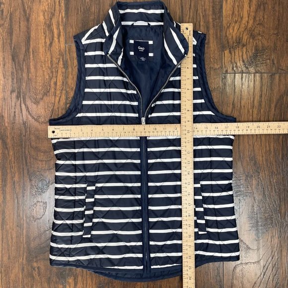 Gap Quilted Puffer Vest XS Navy Blue White Striped Full-Zip Pockets Women's - Picture 7 of 11